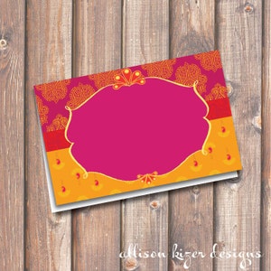 Marokko felroze en gouden afdrukbare voedseltags of plaatskaarten - Boho-Indiase paisley-plaatskaarten - 3,5 x 2,25" tentstijl - INSTANT DOWNLOAD