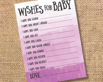 Wishes for Baby Purple Ombre Printable Baby Shower Baby Girl Twins Lavender Watercolor Baby Wishes Advice Card Lilac Plum INSTANT DOWLOAD