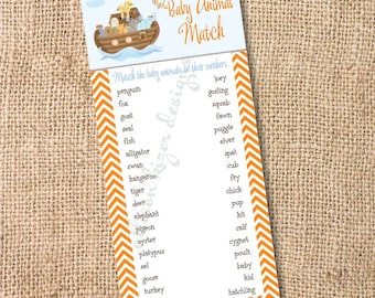 Noah's Ark Printable Baby Shower Game - Baby Animal Matching Game - INSTANT DOWLOAD