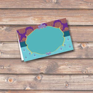 Marokańskie turkusowe karty miejsc indyjskie paisley do wydrukowania etykiety na jedzenie karta miejsca wesele baby shower 3,5 x 2,25&quot; styl namiotu natychmiastowe pobranie