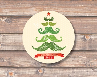 Mustache Christmas Tree - Printable Favor Circles - INSTANT DOWNLOAD