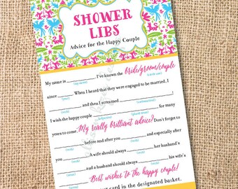 Bright and Colorful Wedding Mad Libs Fiesta Printable Bridal Shower Mad Libs Advice for the Happy Couple - INSTANT DOWNLOAD