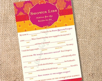 Hot Pink and Yellow Morocco Printable Bridal Shower Mad Libs Advice for the Bride-to-Be - INSTANT DOWNLOAD