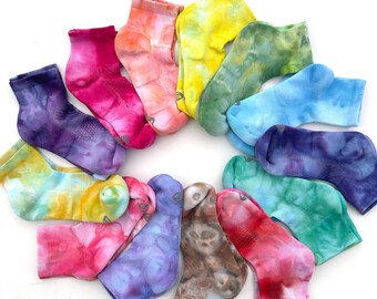 Ice dye ankle socks, colorful tie dye mid crew socks rainbow women's socks hand dyed athletic socks
