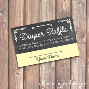Chalkboard Baby Shower Diaper Raffle Tickets Yellow and Gray Baby Boy Baby Girl Twins Boy Girl Twins Gender Neutral - INSTANT DOWNLOAD