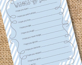 Wishes for Baby Game Blue Stripes Printable Baby Shower Baby Boy Twin Boys Blue Baby Wishes Advice Cards - INSTANT DOWLOAD