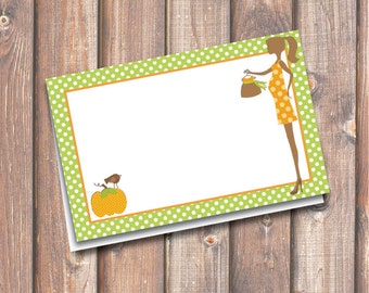 Baby Shower Pumpkin Lime Green Polka Dot - Baby Girl - Printable Food Tags or Placecards 3.5 x 2.25" Tent-Style - INSTANT DOWNLOAD