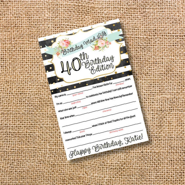 Birthday Mad Libs - Etsy