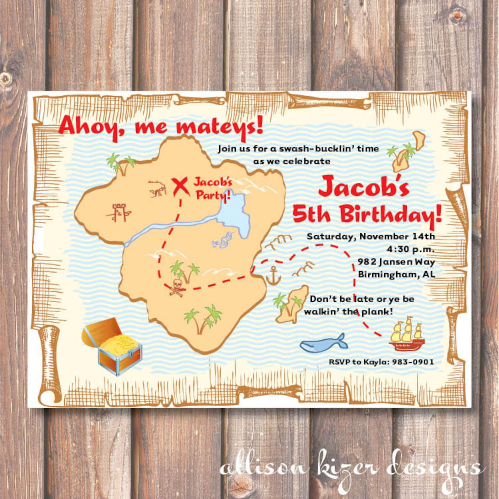 Treasure Map Boys Birthday Party Printable Invitation Pirate Etsy