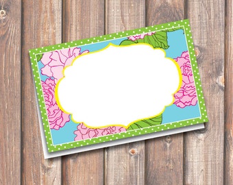 Bright Peonies Printable Food Tags or Placecards 3.5 x 2.25" Tent-Style - INSTANT DOWNLOAD