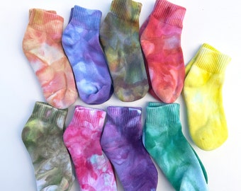 Kids tie dye socks, colorful ice dye mid crew cushion quarter socks rainbow kids cotton socks hand dyed athletic socks