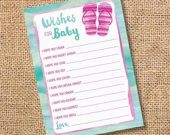 Flip Flops Wishes for Baby Game Pool Party Printable Baby Wishes Girl Shower Twin Girls Watercolor Flip Flops Summer INSTANT DOWLOAD