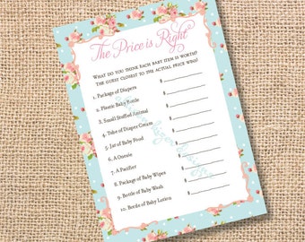 English Garden - Printable Baby Shower Price is Right Game - INSTANT DOWNLOAD