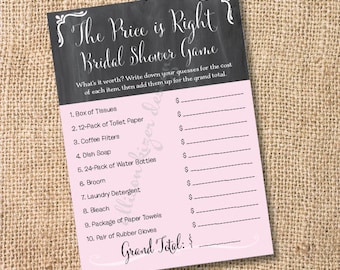 Chalkboard Pink and Gray Printable Bridal Shower Price is Right Game - INSTANT DOWNLOAD