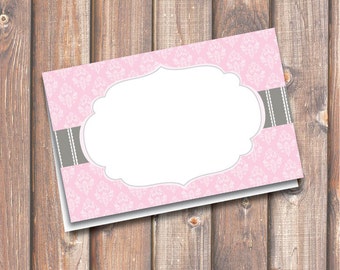 Segnaposti rosa pastello Baby Shower addio al nubilato Firenze Tag cibo stampabile rosa e grigio Segnaposto 3,5x2,25" stile tenda DOWNLOAD immediato