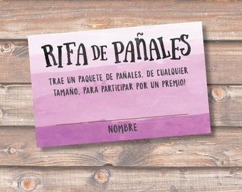 Diaper Raffle Spanish Morado Rifa de Pañales Tarjetas Baby Shower Niña Violeta Purple Ombre Sorteo Boletas Rifa Pañales - INSTANT DOWNLOAD