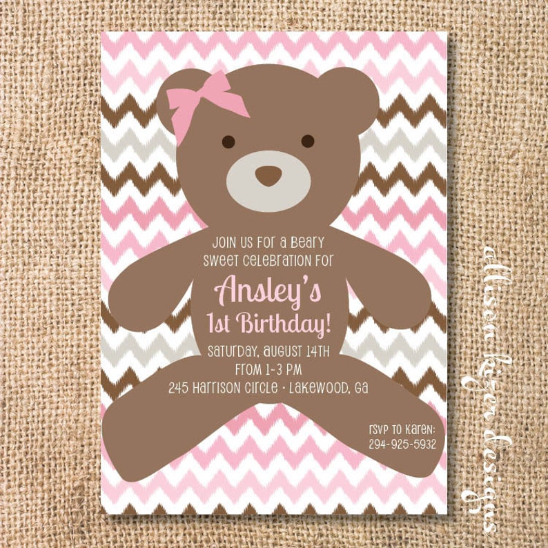 Pink Teddy Bear Invitation Baby Beary Sweet Printable Invite Etsy