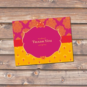 Moroccan Stationery Stationary Printable DIY Paisley Hot Pink & Yellow Morocco Folded Thank You Note Fits A2 size envelope- INSTANT DOWNLOAD