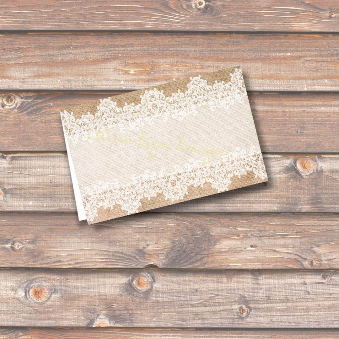 Burlap and Lace Printable Food Tags or Place Cards 3.5 X 2.25" Tent ...