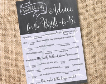 Chalkboard Bridal Shower Game - Purple Chalkboard Printable Bridal Shower Mad Libs Advice for the Bride-to-Be - Lavender - INSTANT DOWNLOAD