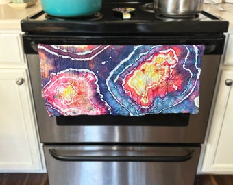 Hand dyed tea towel Tie dye flour sack towel Ice dye kitchen towel Colorful Space Nebula Rainbow Geode
