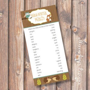 Woodland Animals Printable Baby Shower Game - Baby Animal Matching Game - INSTANT DOWLOAD