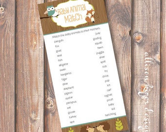 Woodland Animals Printable Baby Shower Game - Baby Animal Matching Game - INSTANT DOWLOAD