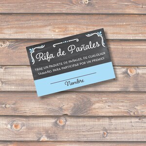 Rifa de pañales, tarjetas y letrero. Printable Diaper Raffle game.  Spanish.PDF Instant download. Boy, girl, gender reveal baby shower. Gold.