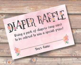 Pink Floral Watercolor Diaper Raffle Tickets Baby Girl Shower Diaper Raffle Cards Pink Twin Girls Diaper Shower INSTANT DOWNLOAD