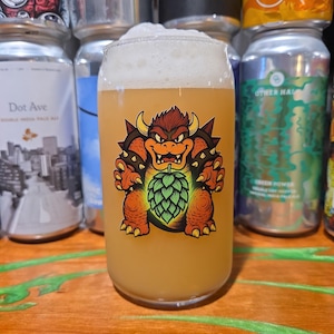 Bowser Beer Can Glass: Nintendo Super Mario Bros. Custom Glassware