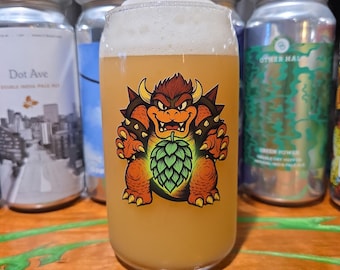 Bowser Beer Can Glass: Nintendo Super Mario Bros. Custom Glassware
