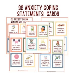 32 tarjetas para afrontar la ansiedad Tarjetas para aliviar la ansiedad Tarjetas de afrontamiento TCC para la ansiedad – 32 Apoyo para la salud mental Tarjetas para afrontar la ansiedad Atención plena