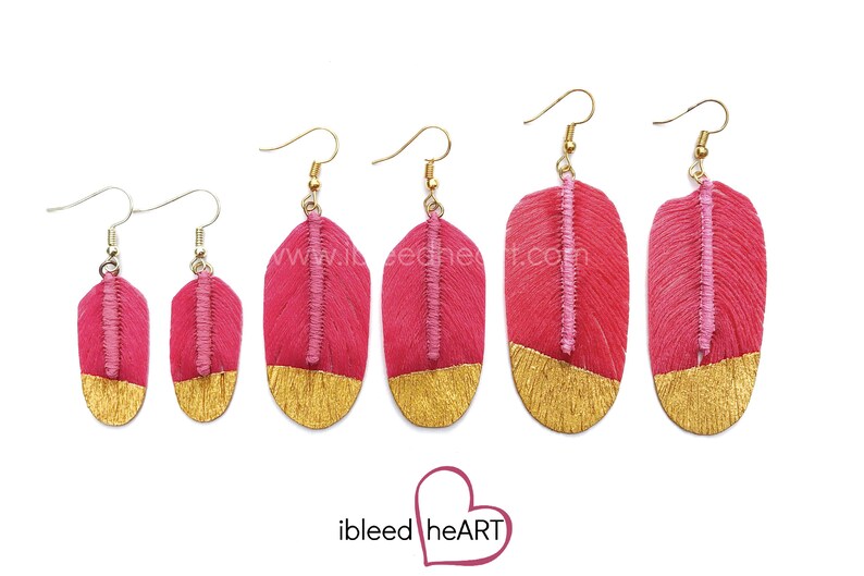 Bright Pink Fake Feather Earrings Feather Jewelry Handmade Earrings Bird Feather Bohemian Wedding