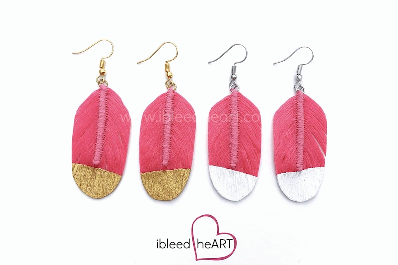 Bright Pink Fake Feather Earrings Feather Jewelry Handmade Earrings Bird Feather Bohemian Wedding