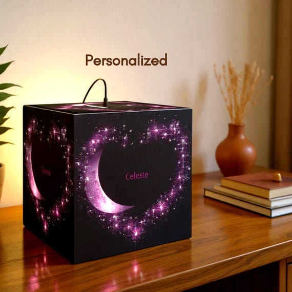 Personalized Cube Night Light: Romantic Heart LED Lamp