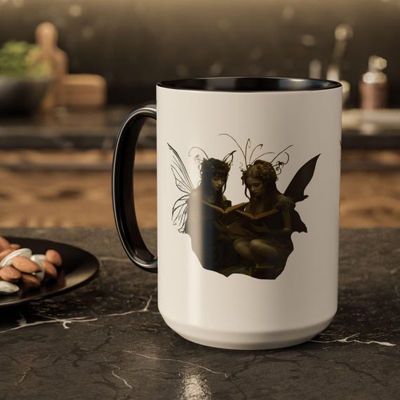 Fairy Book Lover Coffee Mug: Gothic Fantasy Art, Bibliophile Gift