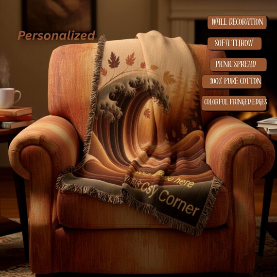 Personalized Throw Blanket Woven Cotton Fall Forest Design