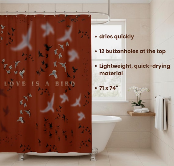 Burgundy Shower Curtain Bird Print Bathroom Decor Poetic Home Accent Bird Lover Trendy Bathtub  Lightweight Quick-Drying Fabric