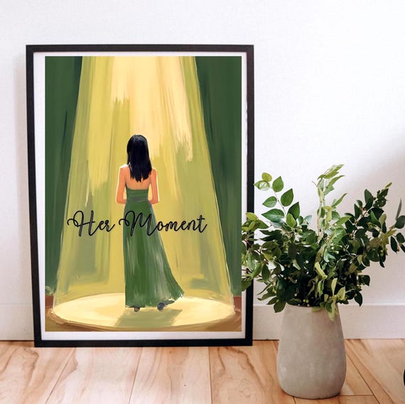 Woman Wall Art Green Dress Print Inspirational Female Artwork Her Moment Gift Birthday Present Housewarming Theater Decoration Stage Actor