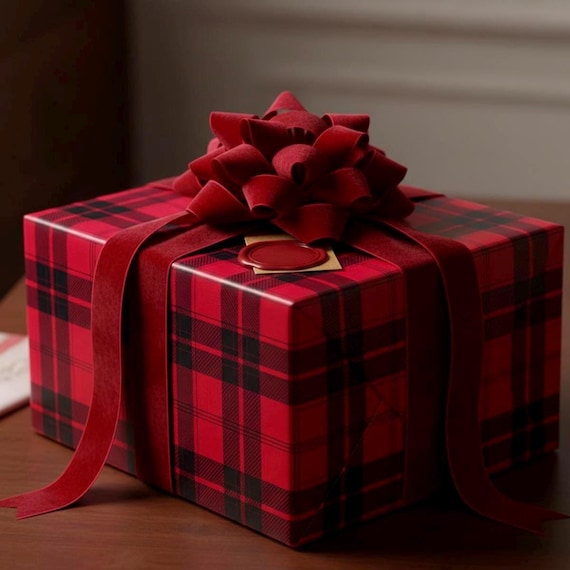 Plaid Wrapping Paper Roll Sleek Red & Blue Gift Wrap Modern Buffalo Plaid Present