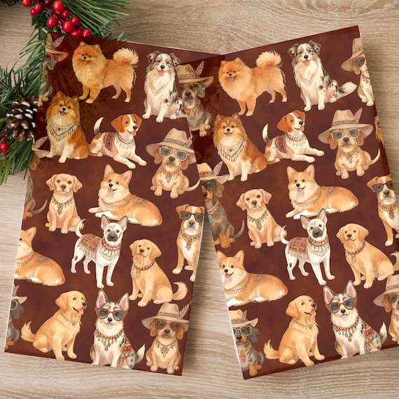 Boho Brown Dog Pattern Mink Towel Puppy Print Ultra-Soft Mink-Style