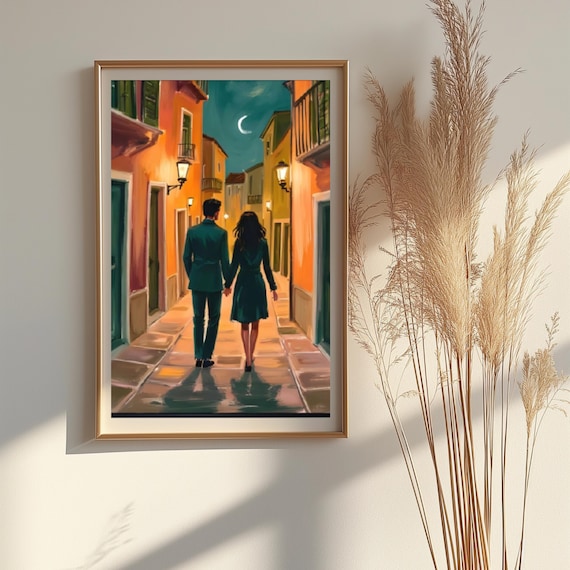 Italian Street Art Print European Travel Lover Decor Romantic Couple Painting