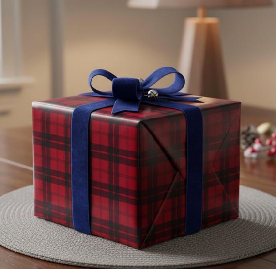 Buffalo Plaid Christmas Wrapping Paper Roll Red & Blue Rustic Gift Wrap