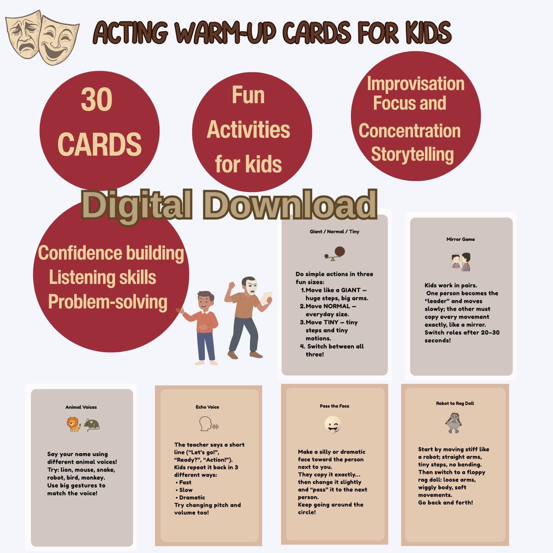 Drama Activity Cards for Kids Acting Warmups Games Educational ...
