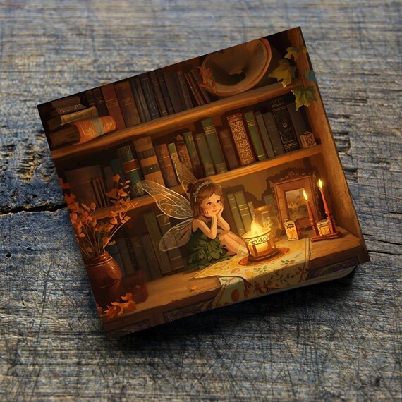 Fairy Tale Black Mug Coaster Set Drink Protector Table Accessory Reading Nook Design Autumn Theme Fantasy Illustration Christmas Gift