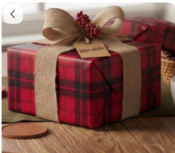Buffalo Plaid Wrapping Paper Roll Red & Blue Rustic Gift Wrap