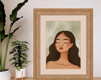 Female Portrait Print – Minimalist Woman Art, Modern Home Decor (Digital Download)