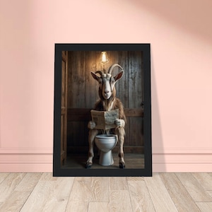 Funny Goat on Toilet Reading Newspaper, Funny Bathroom Decor, Funny Rustic Bathroom Wall Decor, Modern Farmhouse Decor Toilet Art