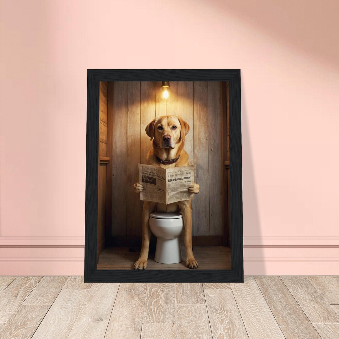 Funny Labrador on Toilet Reading Newspaper, Funny Bathroom Decor, Funny ...