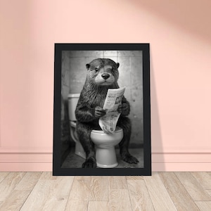 Quirky Otter Reading Newspaper | Unique Toilet Art for Farmhouse & Rustic Home Wall Decor
